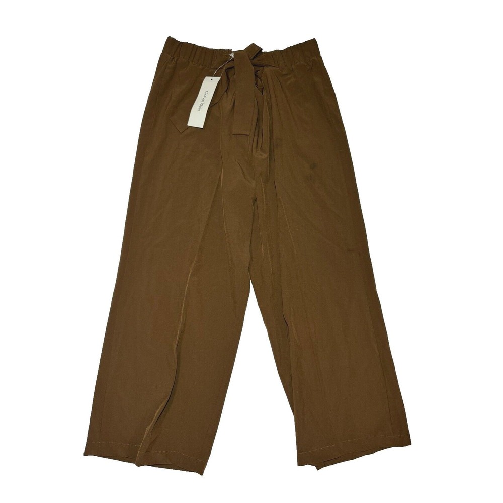 NWT Calvin Klein Womens Dark Brown Belted Dress Pants Trouser Medium